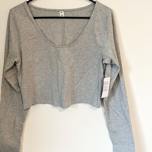 NWT BP by Nordstrom Gray Long Sleeve Scoop Neck Crop Top - Size: Large - Picture 4 of 5